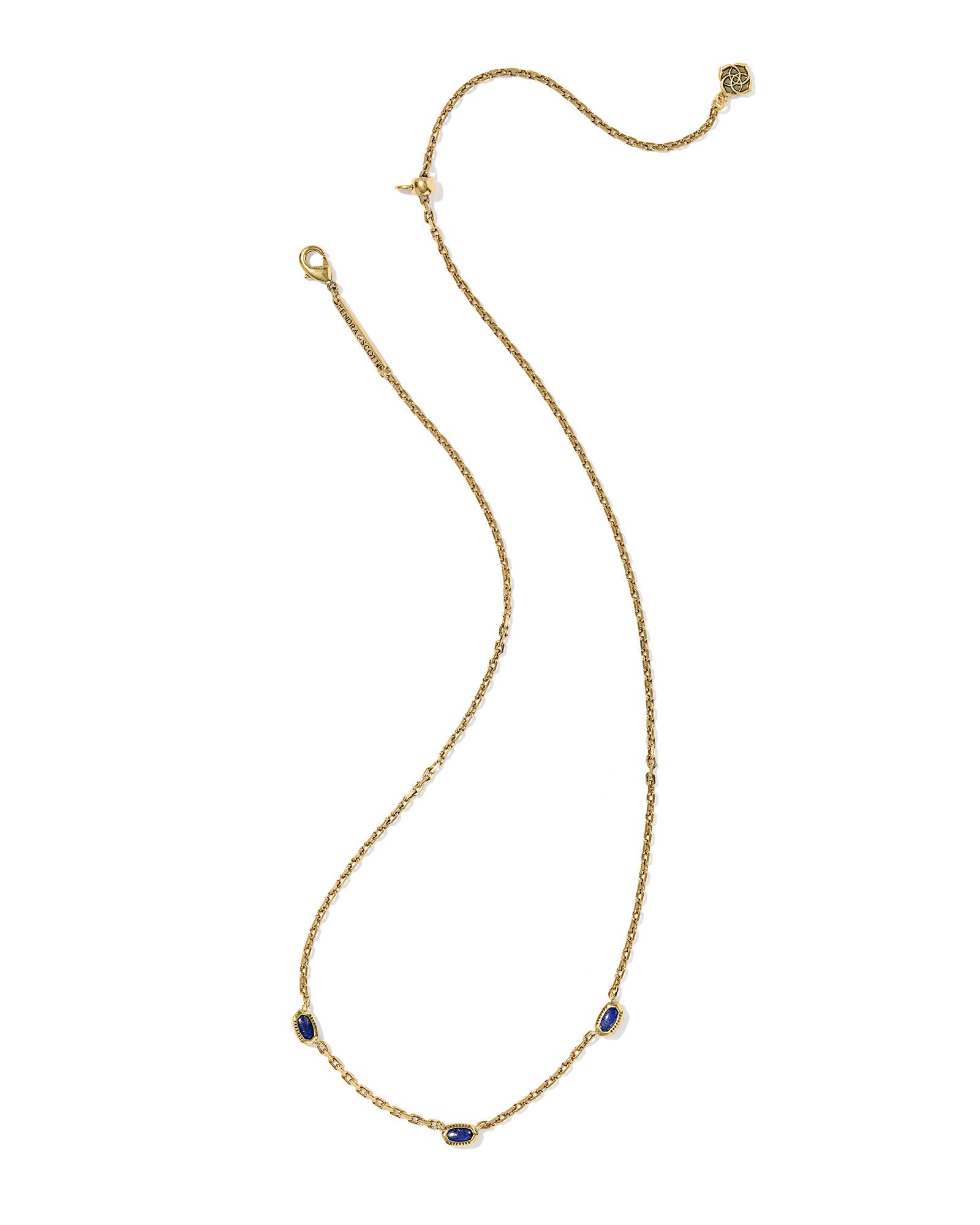 Mini Elisa Gold Three Stone Strand Necklace: Vintage Gold Blue Lapis