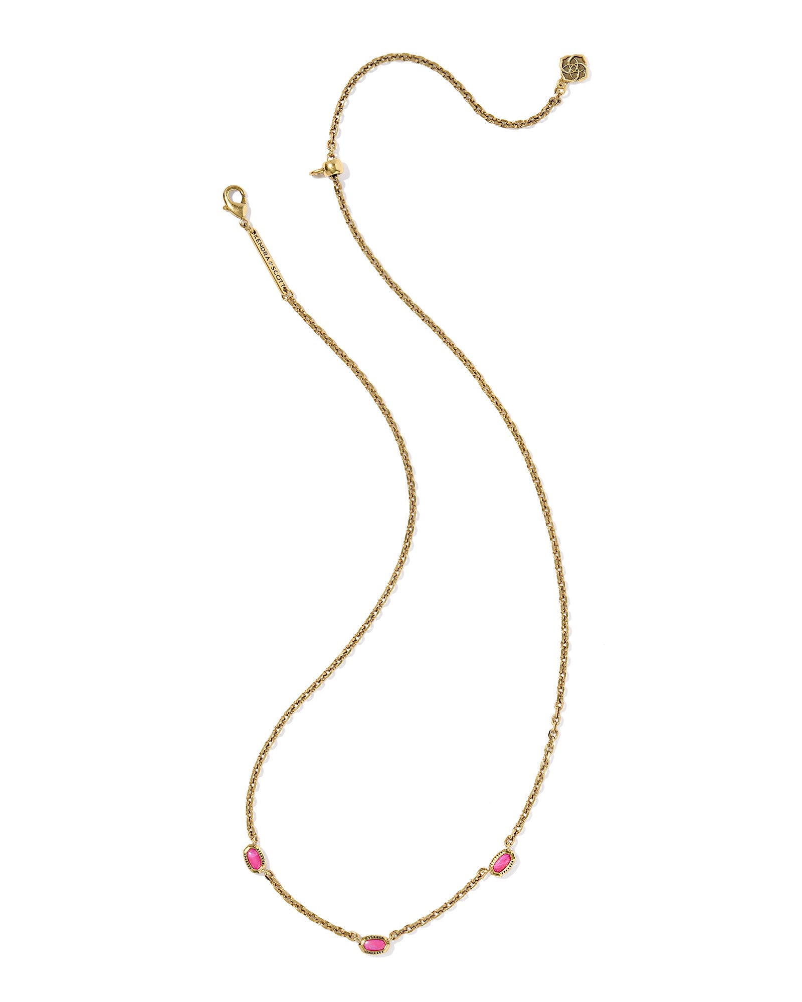 Mini Elisa Gold Three Stone Strand Necklace: Vintage Gold with Dark Fuchsia Variegated Magnesite