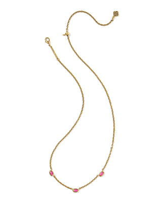 Mini Elisa Gold Three Stone Strand Necklace: Vintage Gold with Dark Fuchsia Variegated Magnesite - Sugar Co.