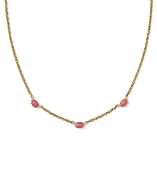 Mini Elisa Gold Three Stone Strand Necklace: Vintage Gold with Dark Fuchsia Variegated Magnesite - Sugar Co.