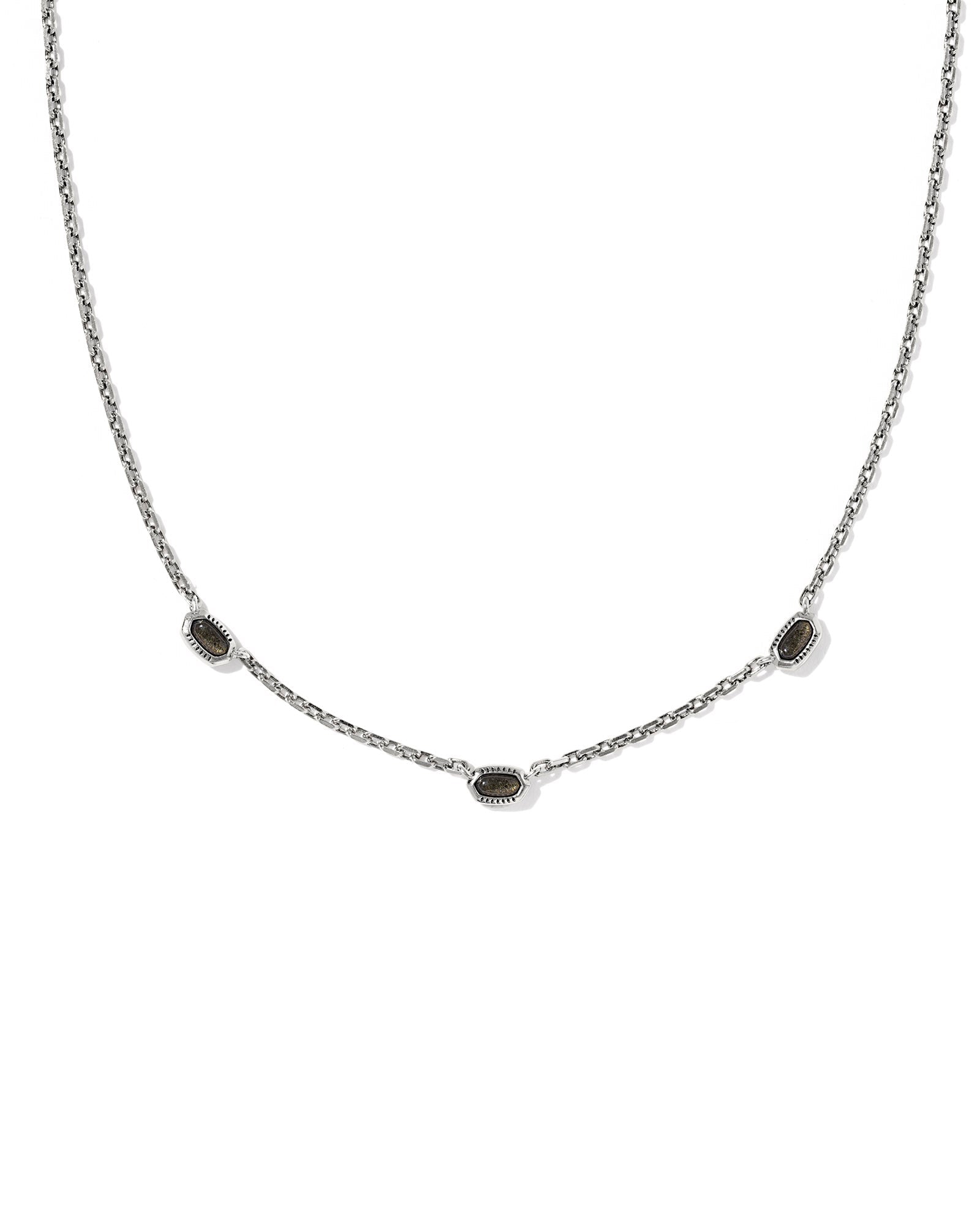 Mini Elisa Gold Three Stone Strand Necklace: Vintage Silver Golden Obsidian
