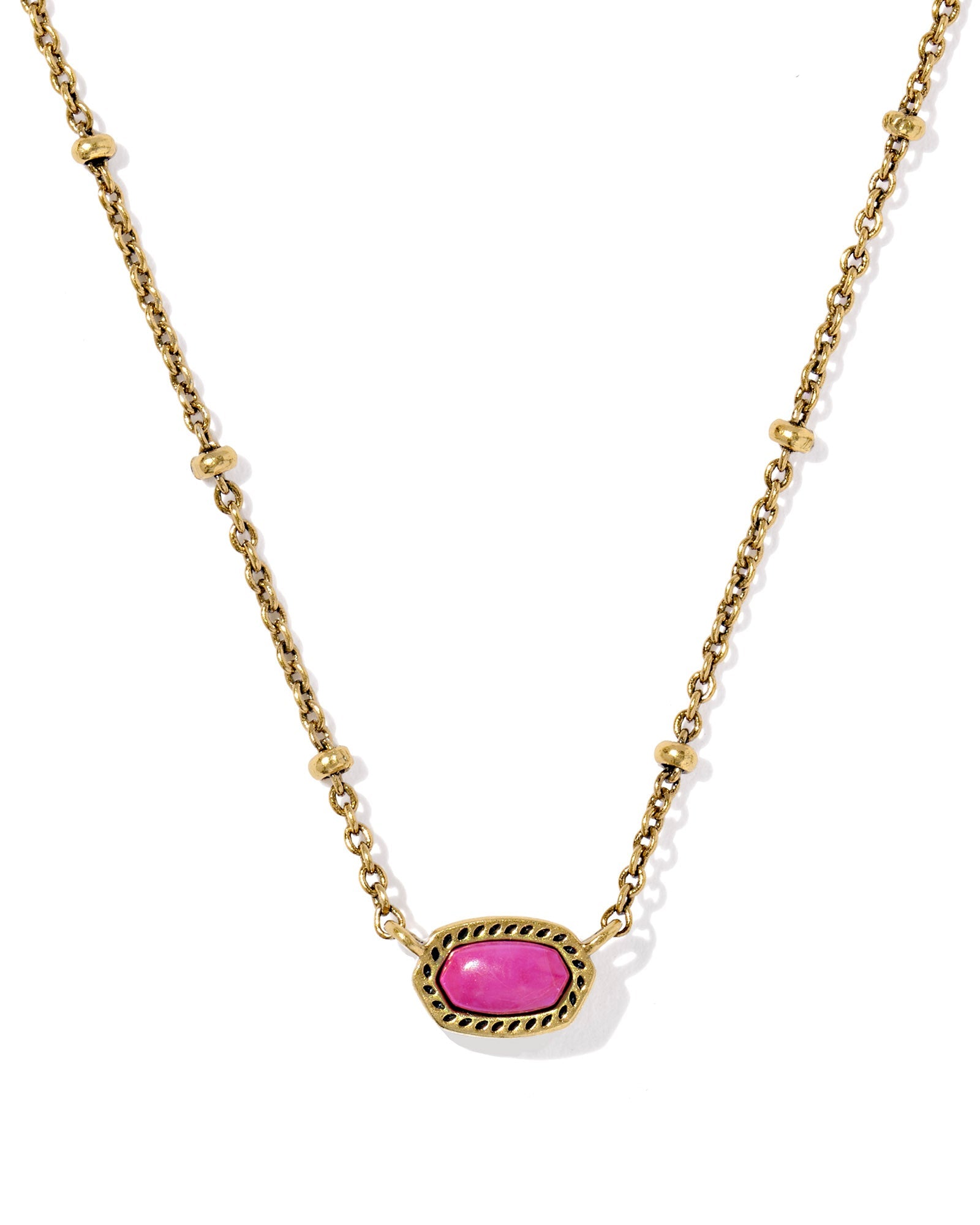 Mini Elisa Satellite Short Pendant Necklace: Vintage Gold Dark Fuchsia Variegated Magnesite