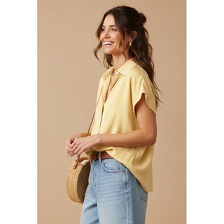 Minimalist Drop Shoulder Button Up Blouse Banana - Sugar Co.