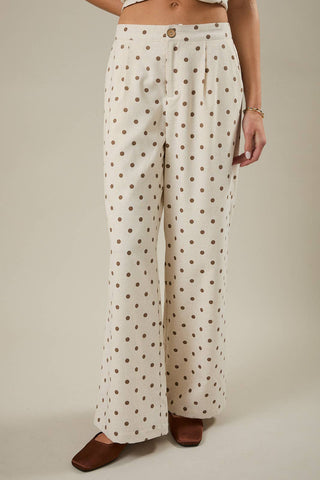 Mocha Dot Pleated Trouser - Sugar Co.
