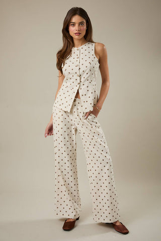 Mocha Dot Pleated Trouser - Sugar Co.