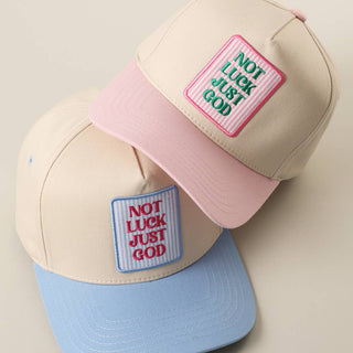 Not Luck Just God Embroidered Patch Two Tone Trucker Hat - Sugar Co.