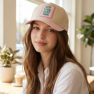 Not Luck Just God Embroidered Patch Two Tone Trucker Hat - Sugar Co.