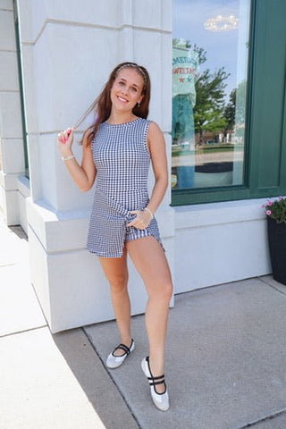 On - The - Go Gingham Wrap Dress Black - Sugar Co.