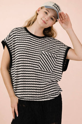 Open Back Striped Textured Knit Top - Sugar Co.