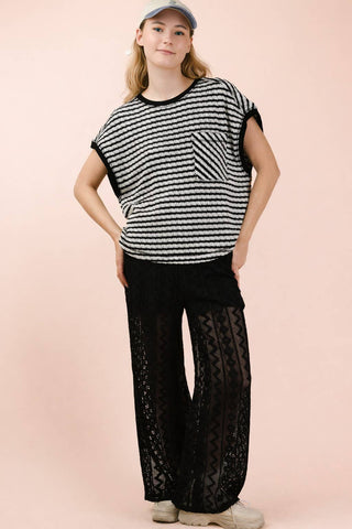 Open Back Striped Textured Knit Top - Sugar Co.
