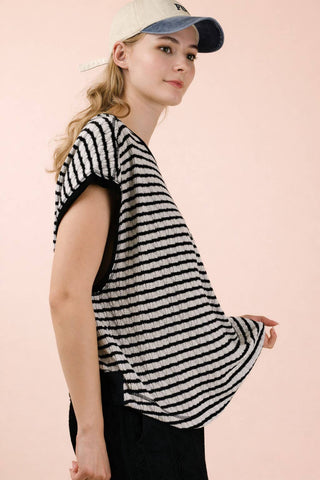 Open Back Striped Textured Knit Top - Sugar Co.