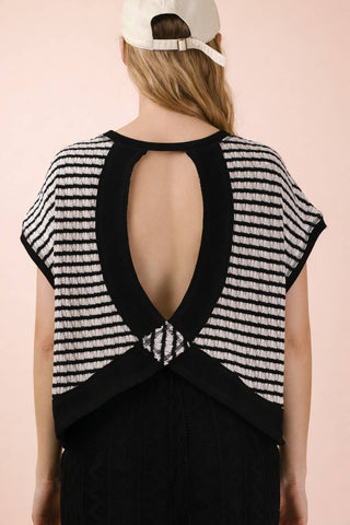 Open Back Striped Textured Knit Top - Sugar Co.