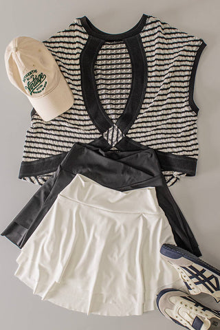 Open Back Striped Textured Knit Top - Sugar Co.