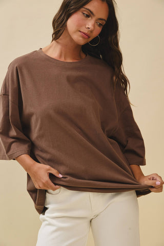Oversized Everyday Cotton Tee Chocolate - Sugar Co.