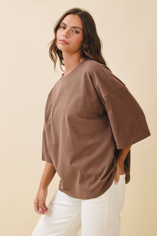 Oversized Everyday Cotton Tee Chocolate - Sugar Co.