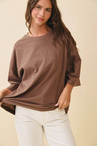 Oversized Everyday Cotton Tee Chocolate - Sugar Co.