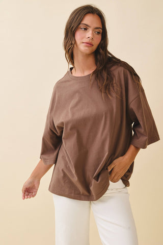 Oversized Everyday Cotton Tee Chocolate - Sugar Co.
