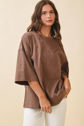 Oversized Everyday Cotton Tee Chocolate - Sugar Co.