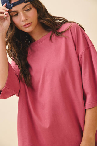 Oversized Everyday Cotton Tee Merlot - Sugar Co.