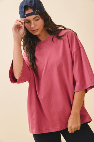 Oversized Everyday Cotton Tee Merlot - Sugar Co.