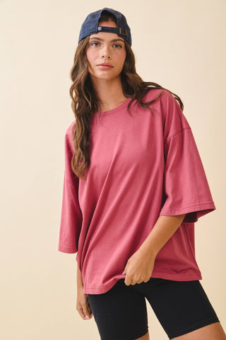 Oversized Everyday Cotton Tee Merlot - Sugar Co.