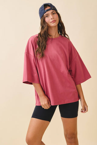Oversized Everyday Cotton Tee Merlot - Sugar Co.