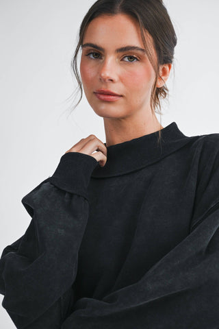 Oversized Mock Neck Washed Sweatshirt - Sugar Co.