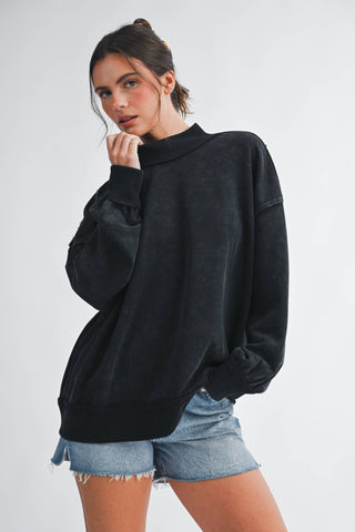Oversized Mock Neck Washed Sweatshirt - Sugar Co.