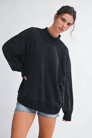 Oversized Mock Neck Washed Sweatshirt - Sugar Co.