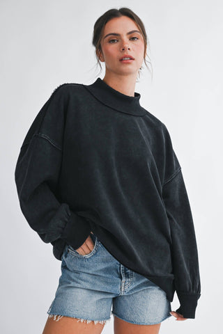 Oversized Mock Neck Washed Sweatshirt - Sugar Co.
