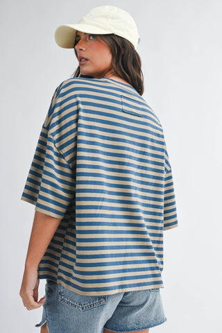 Oversized Stripe Boyfriend Tee: Emerald - Sugar Co.