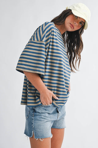 Oversized Stripe Boyfriend Tee: Emerald - Sugar Co.
