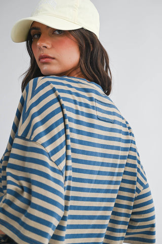 Oversized Stripe Boyfriend Tee: Emerald - Sugar Co.