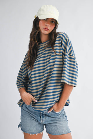 Oversized Stripe Boyfriend Tee: Emerald - Sugar Co.