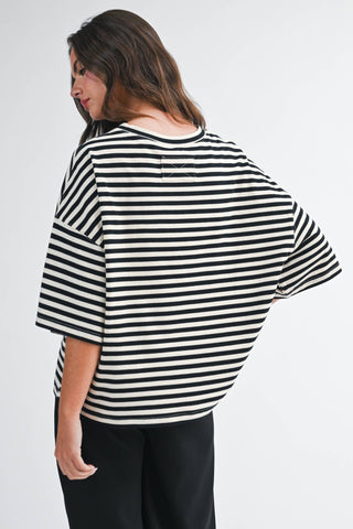 Oversized Stripe Boyfriend Tee: Ivory - Sugar Co.