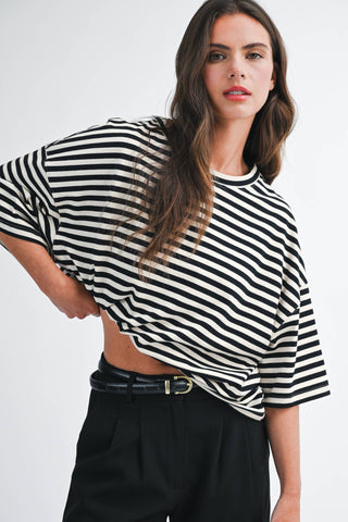 Oversized Stripe Boyfriend Tee Oat - Sugar Co.
