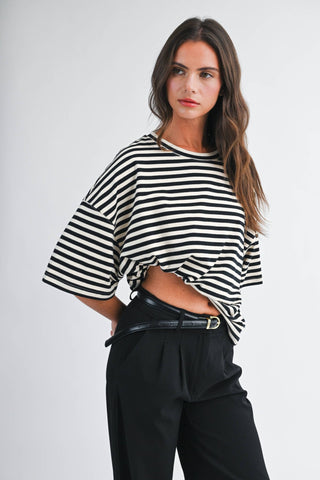 Oversized Stripe Boyfriend Tee Oat - Sugar Co.