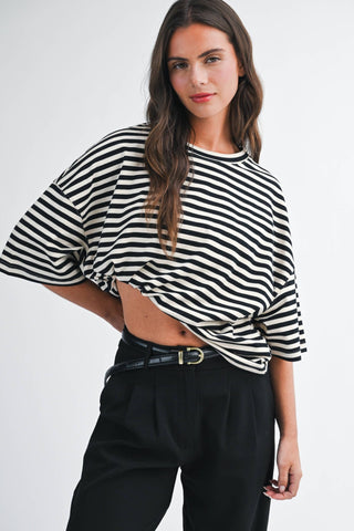 Oversized Stripe Boyfriend Tee Oat - Sugar Co.