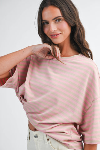 Oversized Stripe Boyfriend Tee Oat - Sugar Co.