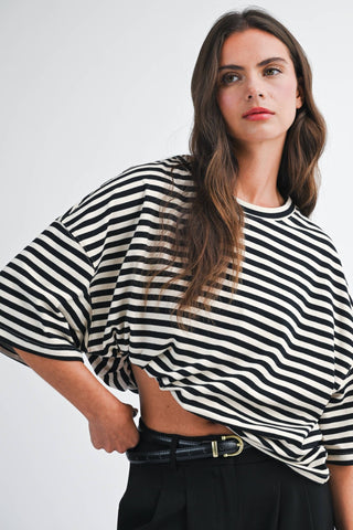 Oversized Stripe Boyfriend Tee Oat - Sugar Co.