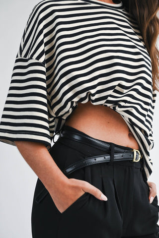 Oversized Stripe Boyfriend Tee Oat - Sugar Co.