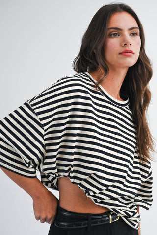 Oversized Stripe Boyfriend Tee Oat - Sugar Co.