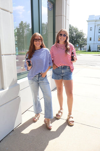 Oversized Stripe Boyfriend Tee: Red - Sugar Co.