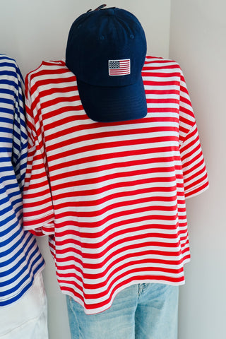 Oversized Stripe Boyfriend Tee: Red - Sugar Co.