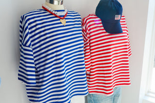 Oversized Stripe Boyfriend Tee: Red - Sugar Co.