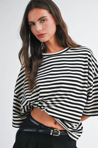 Oversized Stripe Boyfriend Tee: Violet - Sugar Co.