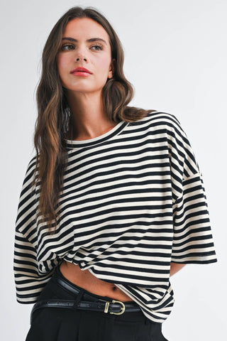 Oversized Stripe Boyfriend Tee: Violet - Sugar Co.