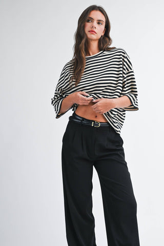 Oversized Stripe Boyfriend Tee: Violet - Sugar Co.