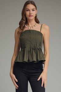 Perfectly Pleated Top Army Green - Sugar Co.