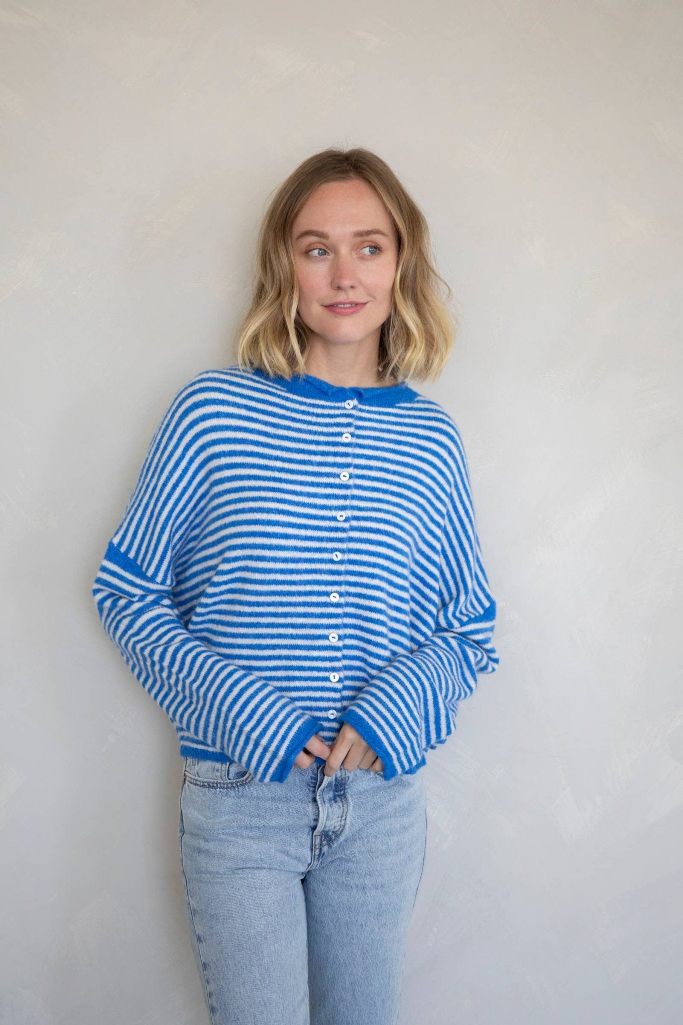 Piper Cardigan - Mini Striped Blue